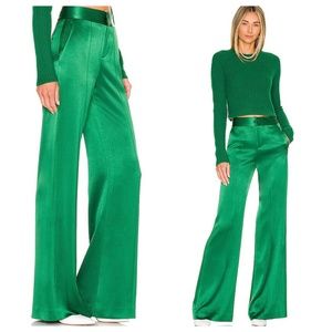 NWT Alice + Olivia Dylan High-Waist Pintuck Trousers | Deep Emerald 10